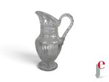 a glass pitcher with a handle on a white background