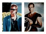 two pictures of a man with sunglasses and a snake in his hand