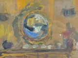 a painting of a painting of a clock on a table