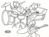 découpages à colorier représentant des personnages de dessins animés jouant de la musique dans un groupe