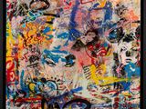 an image of a painting with lots of graffiti on it