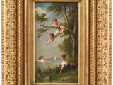 a painting of two cher chers in a wooded landscape