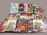 a lot of comic books on the table together
