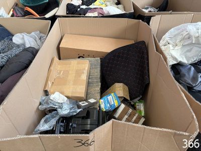 de nombreux cartons de vêtements et d'autres objets dans une pièce