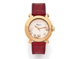 une montre-bracelet pour femme avec un cadran serti de diamants et un bracelet en cuir rouge