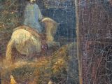painting of a man and a woman with sheep and chickens in a field