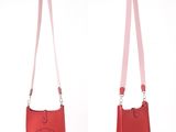 two red purses with a pink strap and a red purse with a pink handle