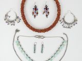 necklace, bracelet, and earring set with multicolored glass beads