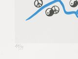 a drawing of a man riding a bike with peace signs on it