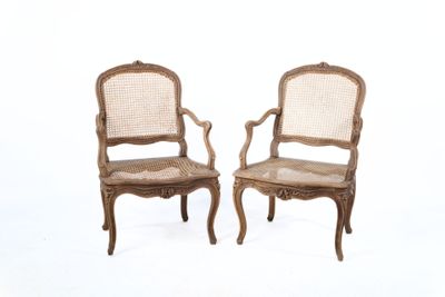 pair of louis xvi style cane back armchairs
