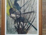 a picture of a painting of birds in a tree