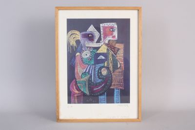 an image of a painting of a woman with a cat on a chair