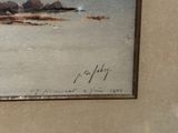 a picture of a painting of a lighthouse on the beach