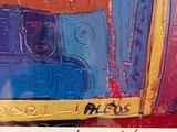 a picture of a painting of a man in a bus