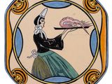 a picture of a woman holding a tray with food on it