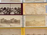 several old photographs of a group of people standing in front of a building