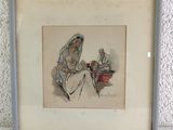 painting of a woman sitting on a chair with a man sitting next to her