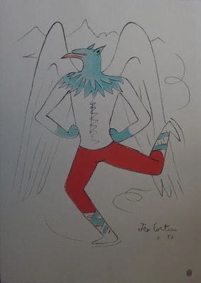 dessin humoristique représentant un homme avec un oiseau sur le dos
