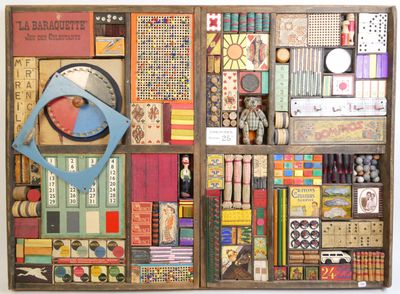 a display case with many different items in it