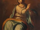 an image of a painting of a woman sitting on a rock