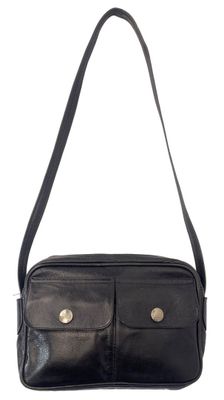 un sac en cuir noir à deux compartiments, muni d'une bandoulière