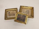 three framed pictures of a man and a woman in a room