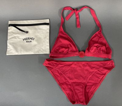 a red bikinisuit with a drawstring and a drawstring bag