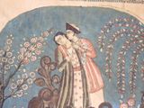 a painting of a man and a woman embracing