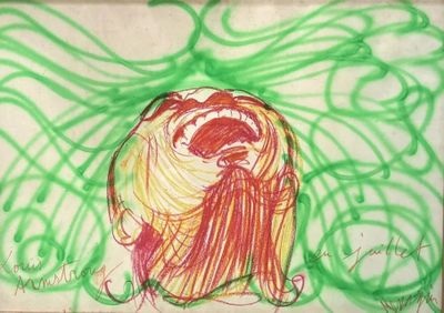dessin représentant une femme aux cheveux longs, avec un foulard sur la tête