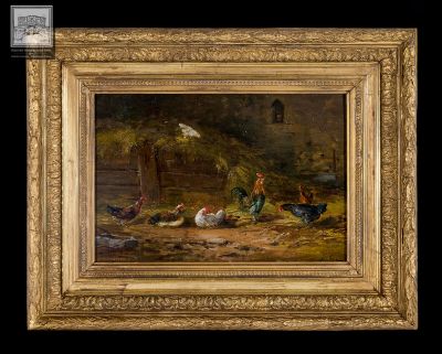 Camille Dufour, "Intérieur de basse-cour", huile sur panneau…