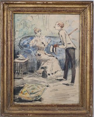 an image of a painting of a man and a woman sitting on a couch