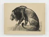 an image of a drawing of a lion sitting on top of a rock