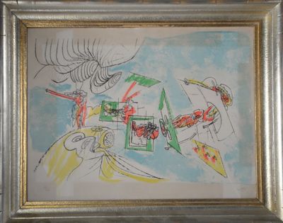 framed picture of a drawing of a plane with people on it