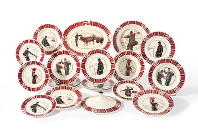 a lot of plates that have pictures of people on them