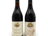 deux bouteilles de vin posées l'une à côté de l'autre sur une surface blanche