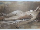 l'image d'un dessin représentant une femme nue allongée sur un lit