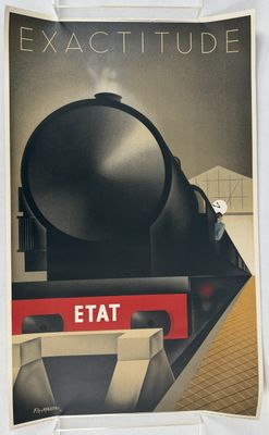 a poster of a train that is on the train tracks