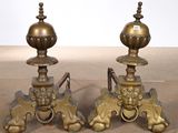 pair of antique brass candlesticks with lion heads