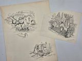 deux dessins représentant un train et un wagon posés sur une table