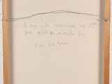 drawing of a wooden frame with writing on it on a white brick wall
