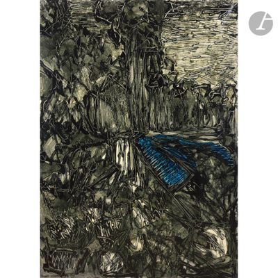 an image of a black and blue drawing of a man on a horse