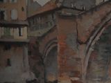 a painting of a bridge over a body of water