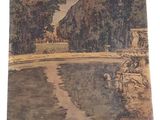 an old picture of a painting of a fountain in a park
