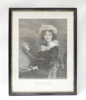 a black and white photo of a woman in a hat holding a paintbrush