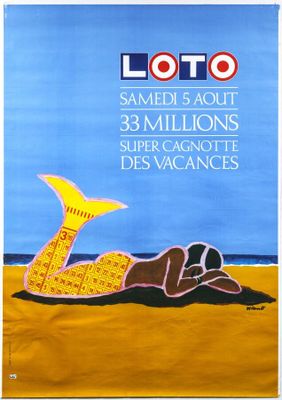 a poster advertising lotto ' s sale of 3 million dollars on the beach