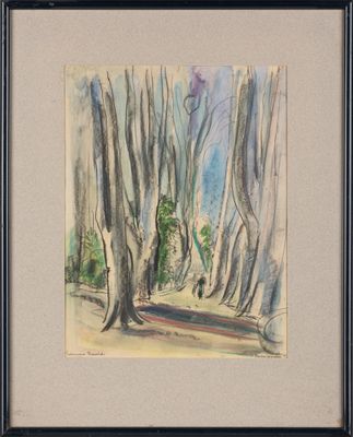 une image représentant une aquarelle d'un bateau dans les bois