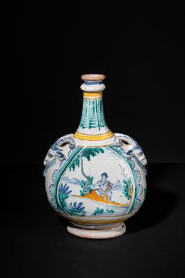 an image of a vase with a bird on it on a black surface