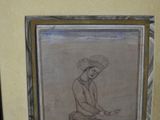 painting of a man in a turban sitting on a stool