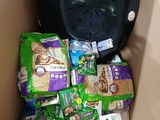 a box full of food and a clock in it
