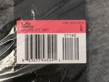 a close up of a label on a black shirt with a barcode
